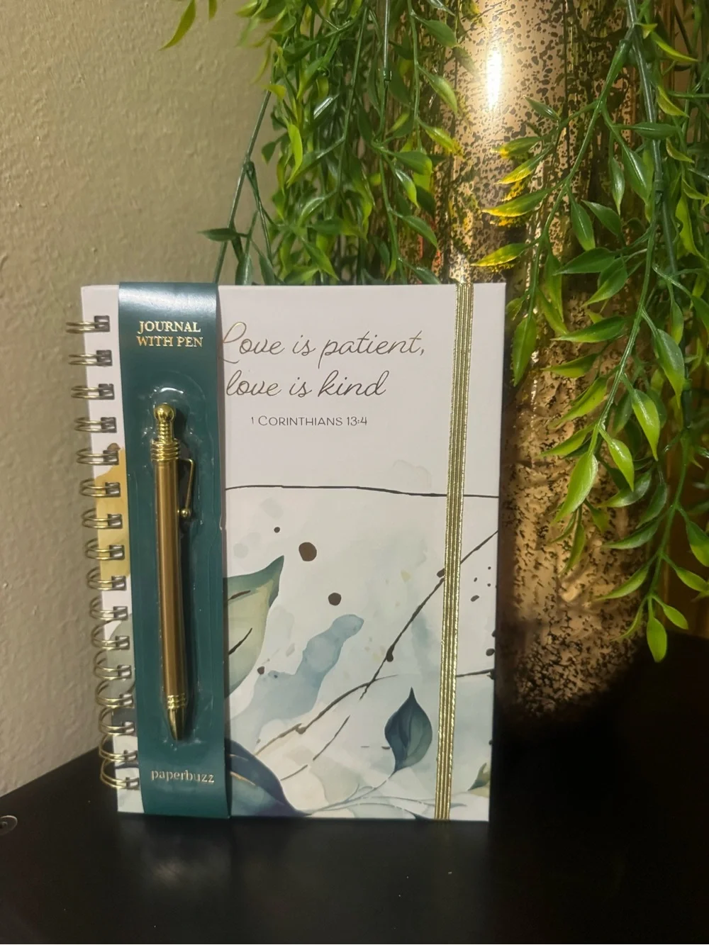 Paperbuzz 'Love is Patient' Spiral Journal with Gold Pen - White/Gold